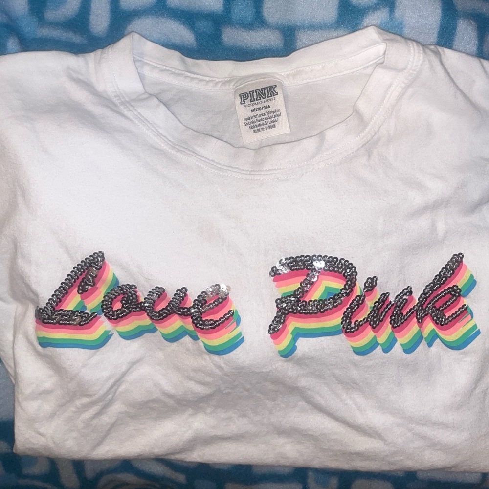 Long sleeved PINK tee shirt with Sequins and Vibrant Neon Colors